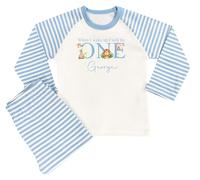 The Baby Box UK Boys Personalised Birthday Pyjamas When I Wake Up I Will Be Birthday PJs 1st Birthday Pyjamas Boys (Blue Stripe Safari 1, 6-12 Months)