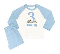 The Baby Box UK Boys Personalised Pyjamas Birthday Number PJs for Boys (Blue Dinosaur Number, 3-4 Years)