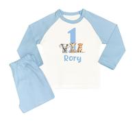 The Baby Box UK Boys Personalised Pyjamas Birthday Number PJs for Boys (Blue Safari Number, 3-4 Years)