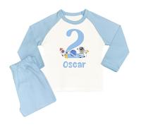 The Baby Box UK Boys Personalised Pyjamas Birthday Number PJs for Boys (Blue Space Number, 3-4 Years)
