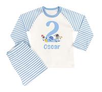 The Baby Box UK Boys Personalised Pyjamas Birthday Number PJs for Boys (Blue Stripe Space Number, 5-6 Years)