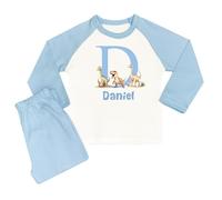 The Baby Box UK Boys Personalised Pyjamas Initial Printed PJs for Boys (Blue Dinosaur Initial, 3-4 Years)