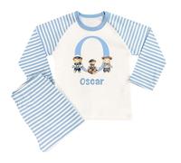 The Baby Box UK Boys Personalised Pyjamas Initial Printed PJs for Boys (Blue Stripe Nautical Bear, 3-4 Years)