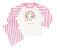 The Baby Box UK Girls Personalised Birthday Pyjamas - 'When I Wake Up I Will Be' PJs - 1st Birthday - Pink Stripe Woodland Rainbow, 6-12 Months