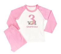 The Baby Box UK Girls Personalised Pyjamas Birthday Number PJs for Girls (Pink Safari Number, 7-8 Years)