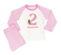The Baby Box UK Girls Personalised Pyjamas Birthday Number PJs for Girls (Pink Stripe Fairy Number, 7-8 Years)