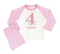 The Baby Box UK Girls Personalised Pyjamas Birthday Number PJs for Girls (Pink Stripe Unicorn Number, 1-2 Years)