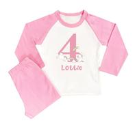 The Baby Box UK Girls Personalised Pyjamas Birthday Number PJs for Girls (Pink Unicorn Number, 7-8 Years)