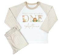 The Baby Box UK Personalised Birthday Pyjamas Boys Girls 1st Birthday PJs When I Wake Up I Will Be (Beige Safari 1, 1-2 Years)