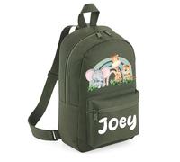 The Baby Box UK Personalised Boys Backpack Toddler Safari Dinosaur Back Pack Childrens Rucksack (Khaki)
