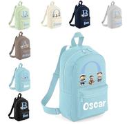 The Baby Box UK Personalised Boys Rucksack Backpack Bag Dinosaurs Bears Animals Space Mini School Club Nursery (Powder Blue)