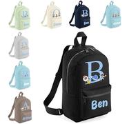 The Baby Box UK Personalised Boys Rucksack Backpack Bag Dinosaurs Bears Animals Space Mini School Club Nursery (Black)