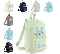 The Baby Box UK Personalised Boys Rucksack Backpack Bag Dinosaurs Bears Animals Space Mini School Club Nursery (Pistachio)