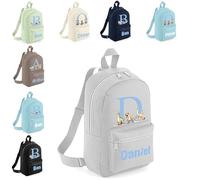 The Baby Box UK Personalised Boys Rucksack Backpack Bag Dinosaurs Bears Animals Space Mini School Club Nursery (Grey)