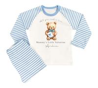 The Baby Box UK Personalised Boys Valentines Pyjamas Mummy Daddy Teddy Bear Heart PJs (Mummys Little Valentine - Blue Stripe, 2-3 Years)