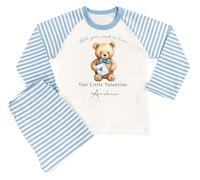 The Baby Box UK Personalised Boys Valentines Pyjamas Mummy Daddy Teddy Bear Heart PJs (Our Little Valentine - Blue Stripe, 2-3 Years)