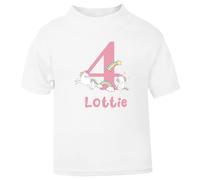 The Baby Box UK Personalised Girls Age Name T Shirt Birthday Number Top (Pink Unicorn Number, 5-6 Years)