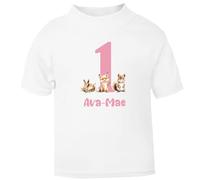 The Baby Box UK Personalised Girls Age Name T Shirt Birthday Number Top (Pink Woodland Animals Number, 3-4 Years)