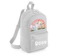 The Baby Box UK Personalised Girls Backpack Toddler Safari Rainbow Back Pack Childrens Rucksack (Grey)