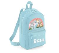 The Baby Box UK Personalised Girls Backpack Toddler Safari Rainbow Back Pack Childrens Rucksack (Light Blue)