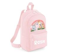 The Baby Box UK Personalised Girls Backpack Toddler Safari Rainbow Back Pack Childrens Rucksack (Powder Pink)