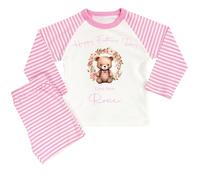 The Baby Box UK Personalised Girls Fathers Day Pyjamas Pink Stripe Teddy Bear PJs (Happy Fathers Day Pink Stripe, 1-2 Years)