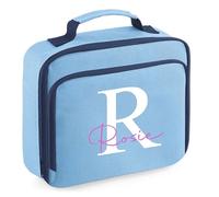 The Baby Box UK Personalised Girls Lunchbox with Custom Name and Initial Back to School for Kids (Sky Blue Lunch Bag)