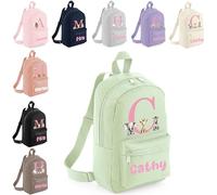 The Baby Box UK Personalised Girls Rucksack Backpack Bag Fairy Animals Unicorns Mini School Club Nursery (Pistachio)