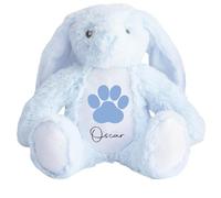The Baby Box UK Personalised Pet Dog Teddy Bear, Soft Plush Rabbit Custom Name, for Puppy (Paw Rabbit Blue)