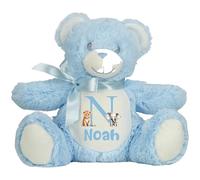 The Baby Box UK Personalised Teddy Bear Bunny Rabbit Lion Monkey Unicorn Name Newborn Gift (Blue Teddy Bear)