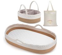 The Baby Wey Baby Changing Basket, Moses Baskets for Newborn, Foam Basket Pad, 2 Washable Waterproof Pad Covers, Matching Diaper Caddy, Cloth Tote Bag for Traveling with the Set, Portable Boho SetQ