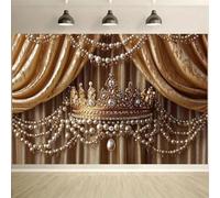 The background features a golden crown jewelry and pearl decoration making it suitable for wedding and birthday parties