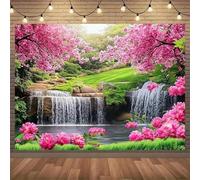 The background features a multi-functional garden green lawn and waterfall design requiring no electricity