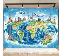 The background of a world tourism map photo is suitable as a portrait background for festival banners 300x200CM