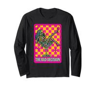 The Bad Decision Retro Skeleton Vibrant Checkered Party Art Long Sleeve T-Shirt