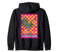 The Bad Decision Retro Skeleton Vibrant Checkered Party Art Zip Hoodie