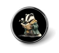 The Badger Reading Book Unisex Novelty Brooches & Pins | Round Metal Lapel Badge for Clothing Shawl Hat