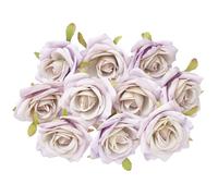 The Baked Studio - 10 Pieces Artificial Flower Silk Rose Head Realistic Flowers for DIY Wreath Craft Cake Living Room Home Wedding Accessories and Decoration (LIGHT PURPLE)
