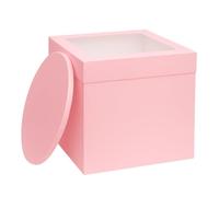 The Baked Studio - 12mm Thick Round Pink Mid Sheen Cake Drum and Tall Box With Window (8 Inch)