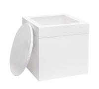 The Baked Studio - 12mm Thick Round White Gloss Cake Drum and Tall Box With Window (10 Inch)