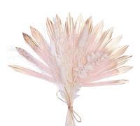 The Baked Studio - Boho Dried Flower Cake Topper Set With Pink & Gold Sun Palm Leaf Leaves & White Dried Flowers For Cake Decorating (Classic Set)