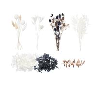 The Baked Studio - Deluxe Dried Flower Set Containing Lagurus, Ruscus, Octagonal Flowers, Hydrangea, Craspedia, Limonium, Sea Holly & Million Star (Black, White & Gold)
