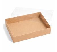 The Baked Studio - Deluxe Treat & Cookie Boxes with Clear Lid - Pack of 5 | Luxury White Bakery Boxes for Cookies, Brownies, Treats & Gifts (Kraft, 24 x 15.5 x 5cm)
