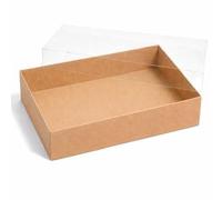 The Baked Studio - Deluxe Treat & Cookie Boxes with Clear Lid - Pack of 5 | Luxury White Bakery Boxes for Cookies, Brownies, Treats & Gifts (Kraft, 25 x 19.5 x 7cm)