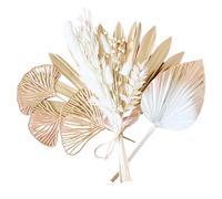 The Baked Studio - Dried Flower Cake Topper Set With Dried Palm Spear and Sun Palm Leaf and Ginkgo Leaves For Cake Decorating (White & Gold Set)