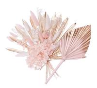 The Baked Studio - Dried Flower Cake Topper Set With Pink & Gold Ombre Dried Palm Spear and Gold Sun Palm Leaf Leaves For Cake Decorating (Pink & Gold Set)