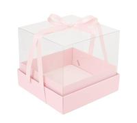 The Baked Studio - Mini Cake or Bento Cake Box & Board Set - 20x20x17cm - Premium Clear Display Gift Packaging with Base & Lid (Light Pink)