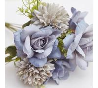 The Baked Studio - Mixed Artificial Silk Flower Bouquet | Artificial Flowers for Cake Decorating, Wedding Cakes, Event Styling & Home Décor (Dusty Blue)