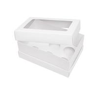 The Baked Studio - Pack of 5 - Extra Deep Cupcake Boxes with Extension Piece - Holds Tall Cupcakes - Clear Window Lid - Sturdy Bakery Gift Box (6 Holes)