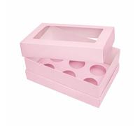 The Baked Studio - Pack of 5 - Extra Deep Pink Cupcake Boxes with Extension Piece - Holds Tall Cupcakes - Clear Window Lid - Sturdy Bakery Gift Box (6 Holes)
